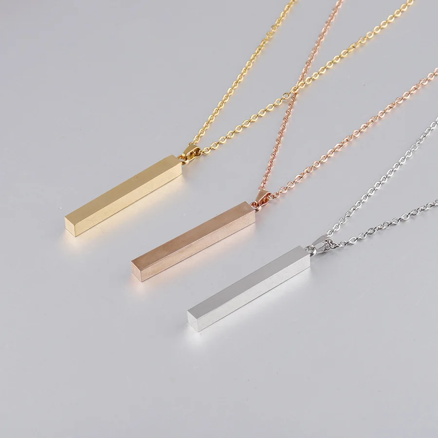 Wholesale Engraveable Bar Necklace Personalized Custom Gold Plated Stainless Steel 3d Bar Blank Necklace For Women Men