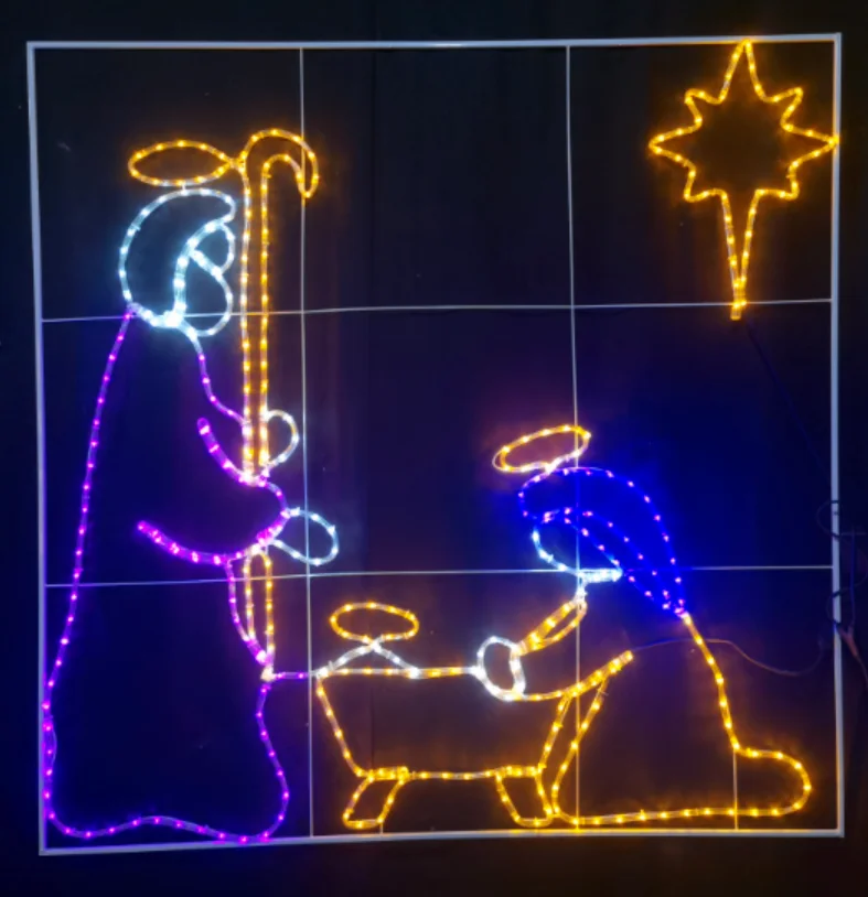 Outdoor Waterproof LED Steel Frame Jesus Birth Christmas Xmas Holiday Party Decor Motif Figures Rope Lights