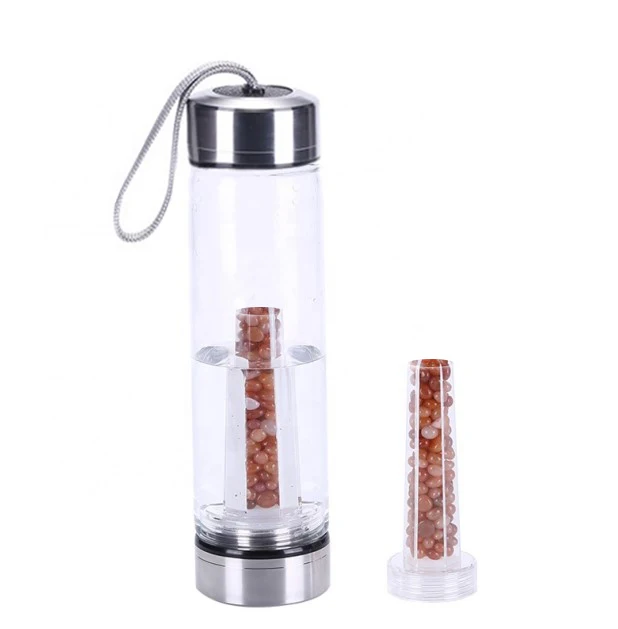 2019 Hot Custom Rose Quartz Gemstone Infused Glass Crystal Water Bottle
