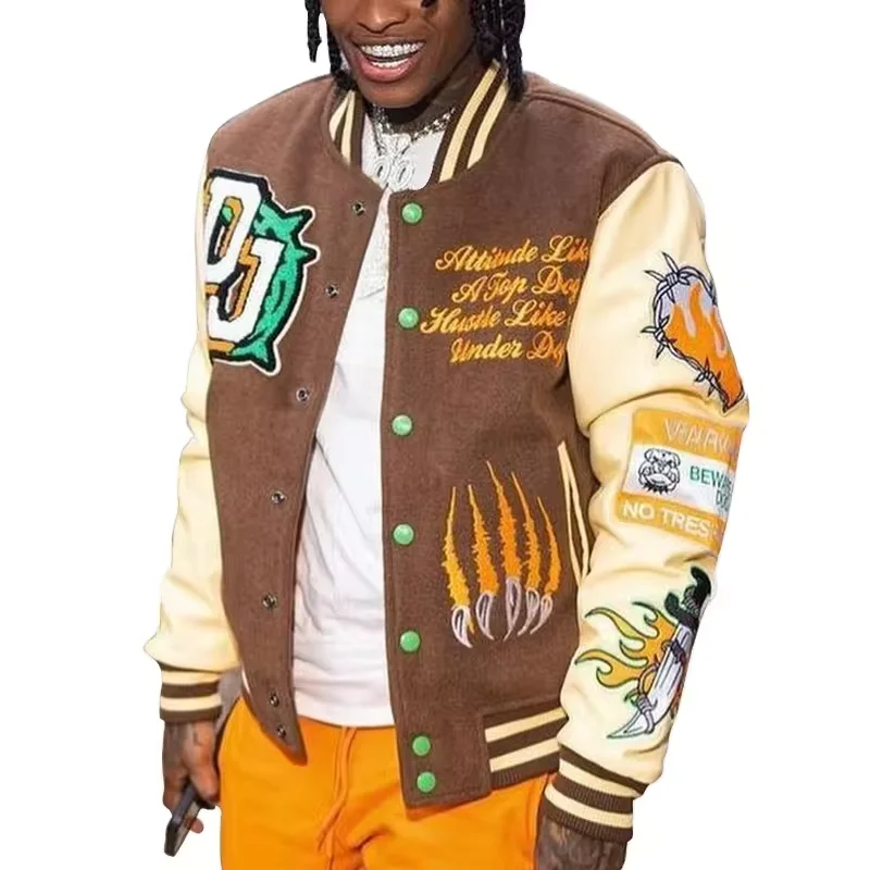 High Quality Chenille Embroidery Men College Custom Baseball Bomber Letterman crop Leatherman Varsity Jacket For Men