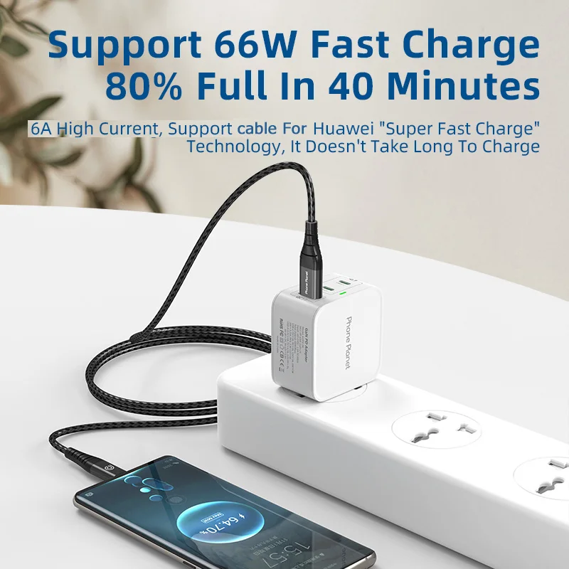 6A 66W Super Fast Charging USB A to USB C Cable 480MBPS  Mobile Phone Cable Charger For Oneplus 8 8pro 9 Pro Xiaomi 10