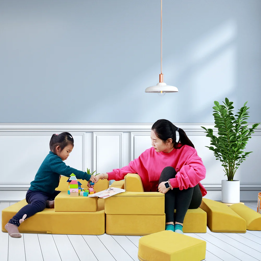 
2021 micro-suede cover foldable children nugget play foam couch magnetic with waterproof liner 