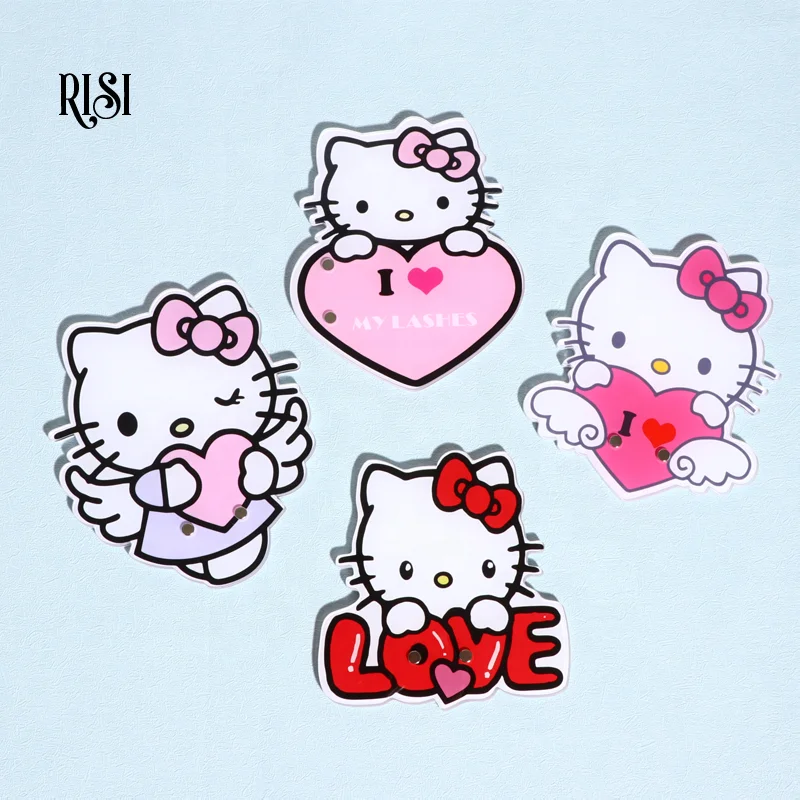 RISI Custom Acrylic Hello Kitty Lash Tile Eyelash Extensions Lash Tiles Palette With Magnet Lash Holder