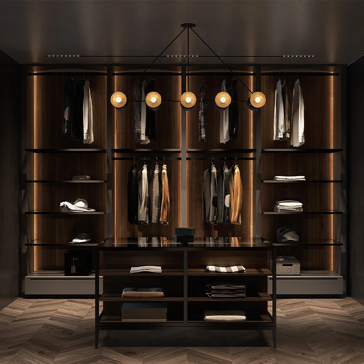 Santopova modern cabinets wall in closet design with island solid wood walkin luxury custom made wardrobe