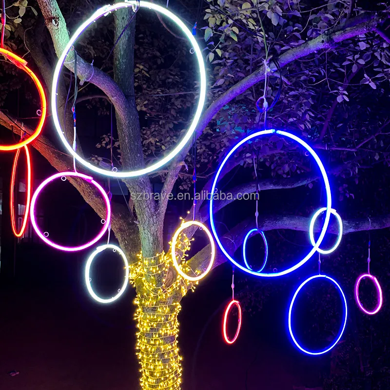 Outdoor Waterproof Christmas Illuminated Decoration Luminous Lantern Holiday Decorative Tree Hanging Circle Neon Motif Lights