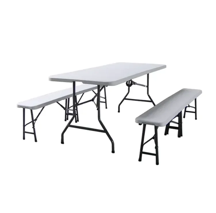 Modern Outdoor Garden Patio Picnic Plastic Foldable White  Rectangular Folding Table and Bench Sets