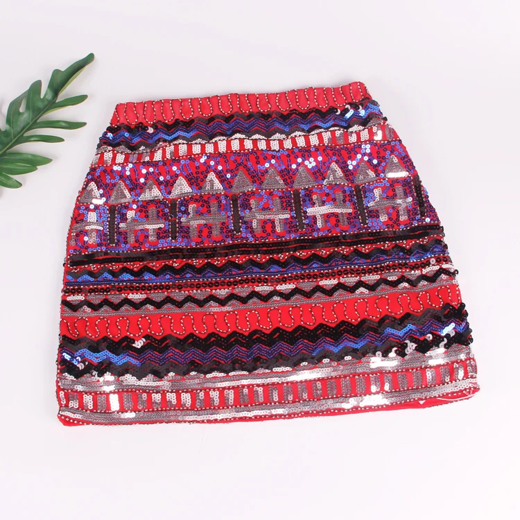 2021 New European And American Wind Color Women Mini Sequins Embroidery Skirt Joker Bag Hip Skirt