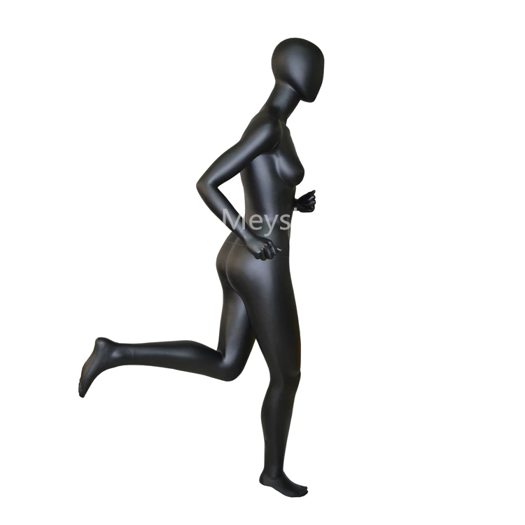 Full Body Wholesale Fiberglass Sports Mannequin Female Black Couture Running Maniquies for Store Display