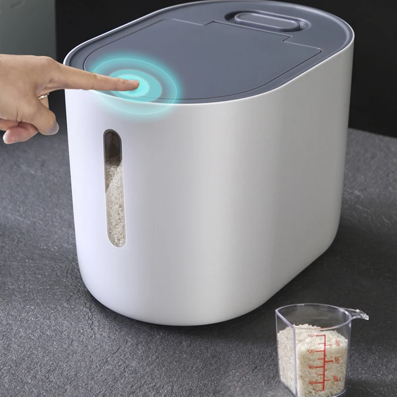 10L Oval Rice Dispenser Large Grain Container Storage with Lid Measuring Cylind Household for Kitchen Soybean Corn