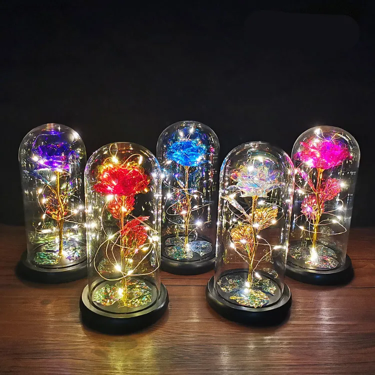Si Bo Rui Flor Blume Fleurs Artificial Flower 24k gold roses in led glass for valentine gifts preserved rose in glass gift box