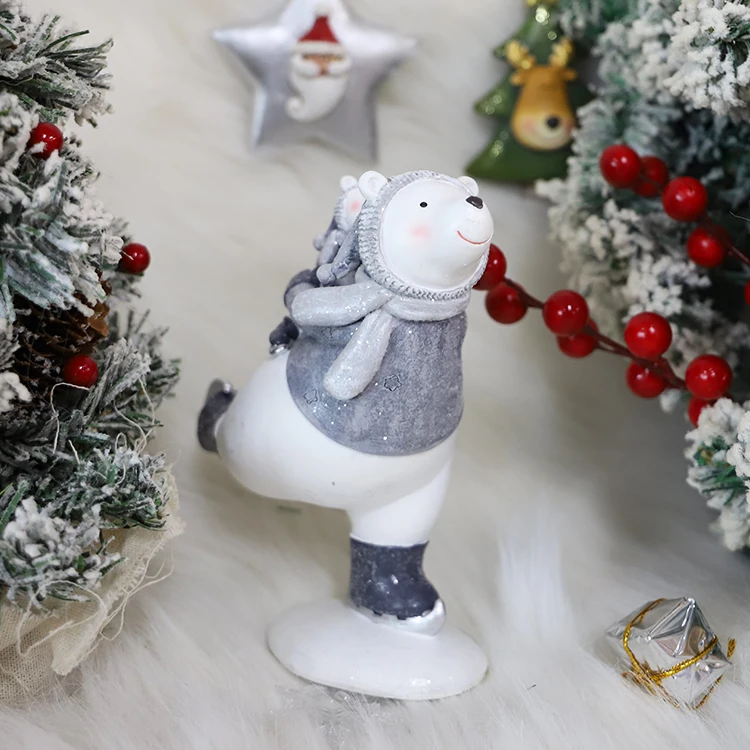 Wholesale Polyresin christmas figurine & toys home decor Resin crafts  polar bear christmas statue ornaments