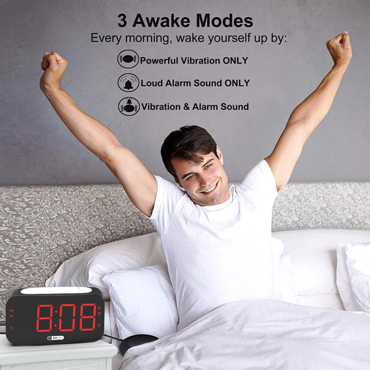 Electronic Shaker Alarm Clock Led Digital Clocks with USB Charging Night Light Vibrating Alarm Clock