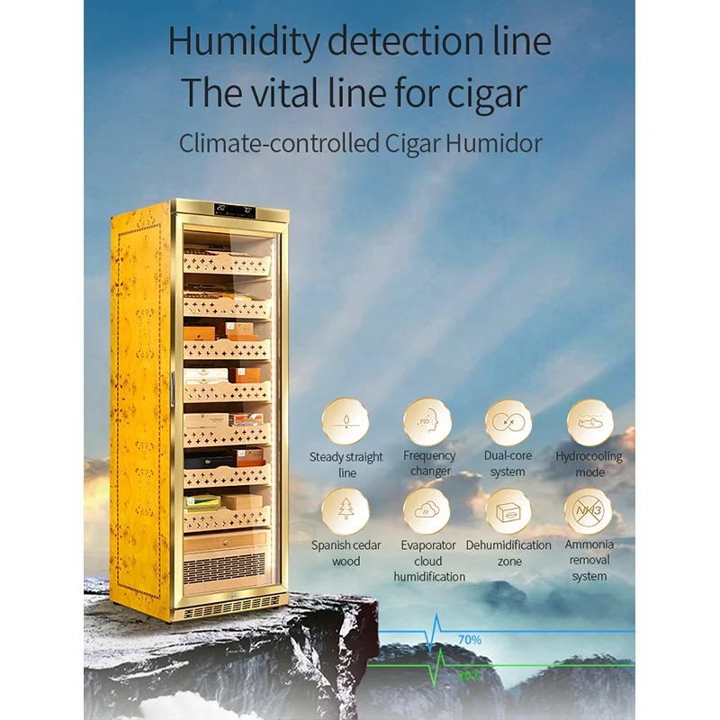 Premium Electronic Cigar Humidor Cabinet 1800 Count Capacity Accurate Humidity Controlled Humidor