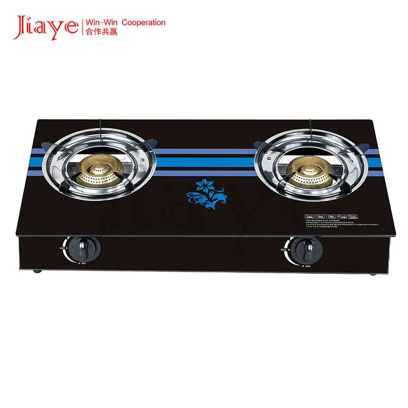2 Burners Cast Iron LPG Tempered Glass Gas Stove