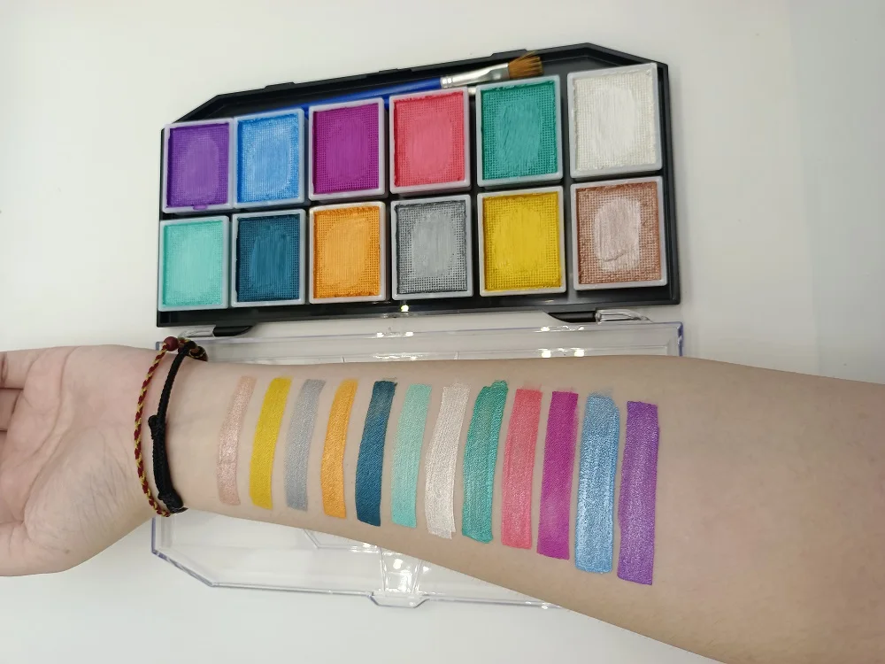 Professional wholesale cosmetic water activated makeup brush set rainbow color fluorescent body paint