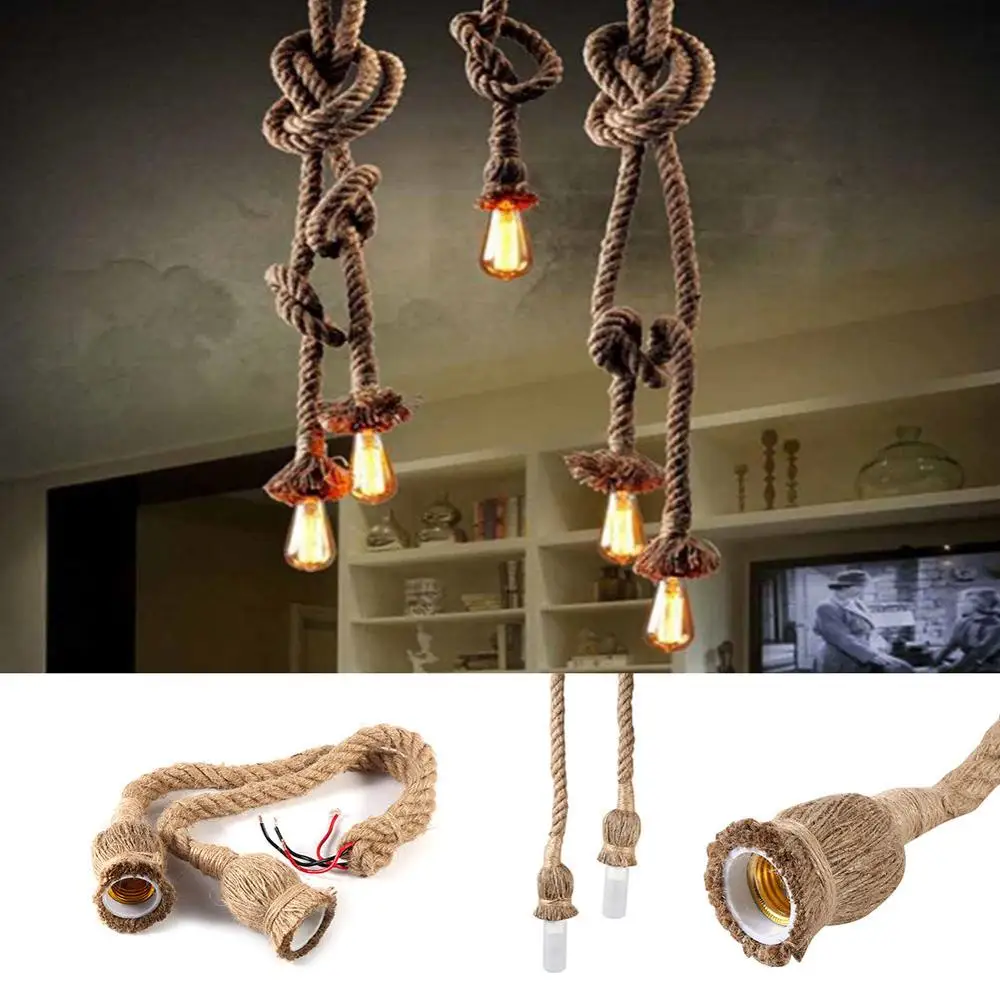 Loft Hemp fibre jute Rope Chandelier Lighting Clothing Store Restaurant Lighting Vintage Industrial E27 Bulb