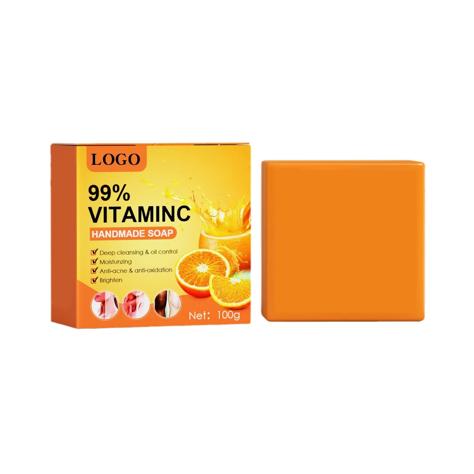 vitamin C Handmade Solid Bar Soap Adults 200g Whitening Antiseptic Anti-Acne Benefits Kojic Acid Herbal Face Skin Bath Body