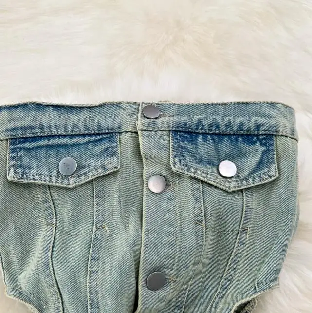 Summer Retro Tube Midriff Outfit Ladies Jumpsuit Casual High Waist Slimming Bodysuits Wide-Leg Jeans Jumpsuit for Women