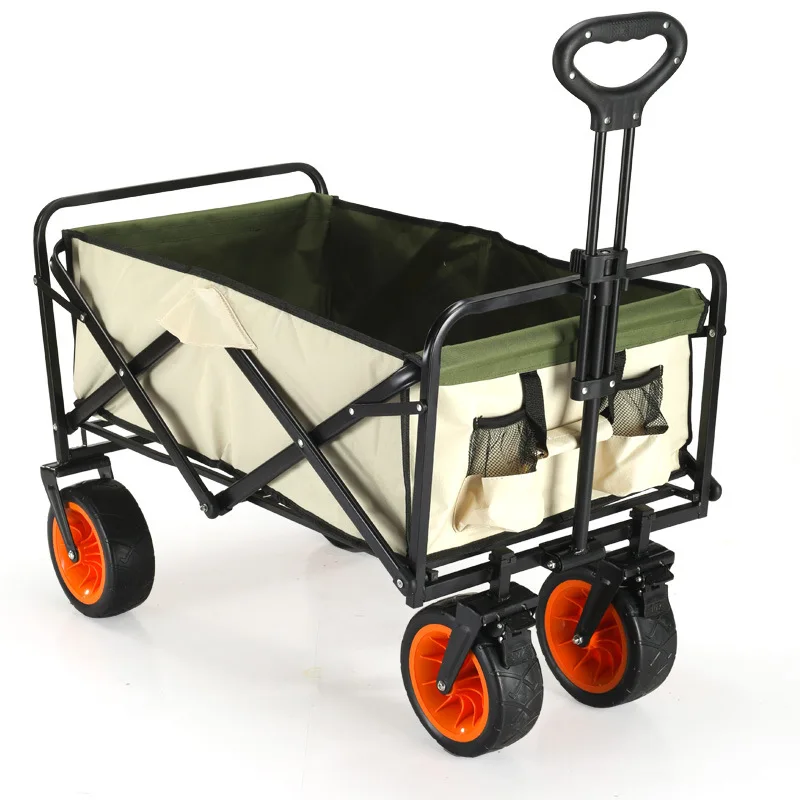 Collapsible Folding Beach Wagon Carts with Big Wheels Heavy Duty Utility Portable Garden Grocery  Cart with Adjustable Handle