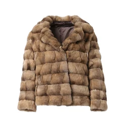 factory direct fluffy stylish and outstanding fur coat real mink fur jacket coat with turn down collar for women