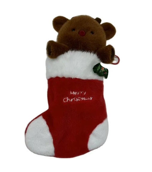 Christmas Products 2023 Plush Plaid Cute Reindeer  Patterns Christmas Stocking In Bulk