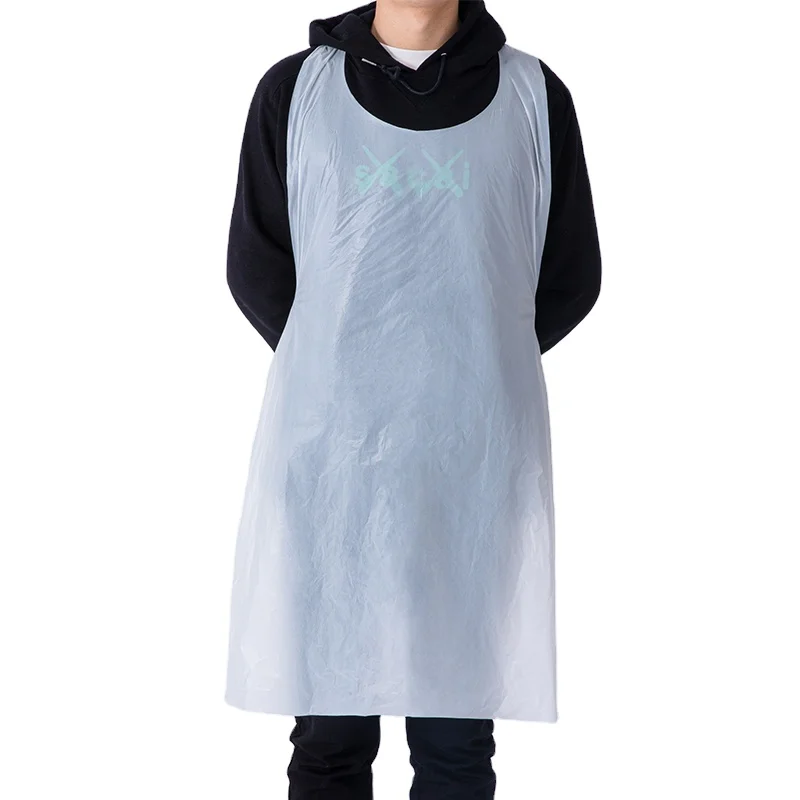 Disposable CPE Apron for Woman Men Chef Stylist Apron Shop Cafes Beauty Nails Studios Uniform Grill Restaurant Bar Dye Blue 20g