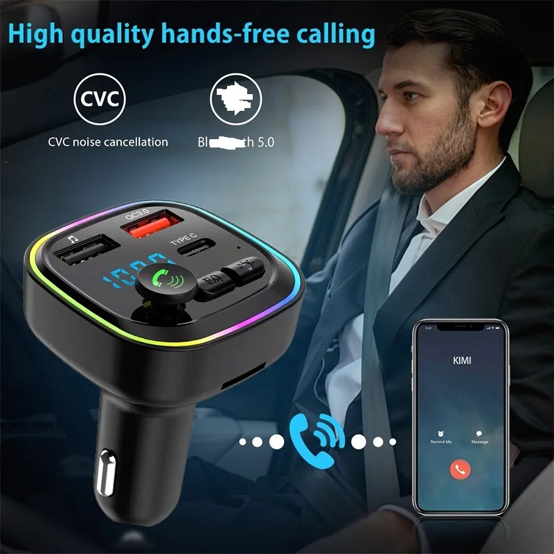 FM Transmitter Car BT EDR Wireless Audio PD Type C Fast Charging Solution Car Cigarette Lighter Charger with Breath Light Effect