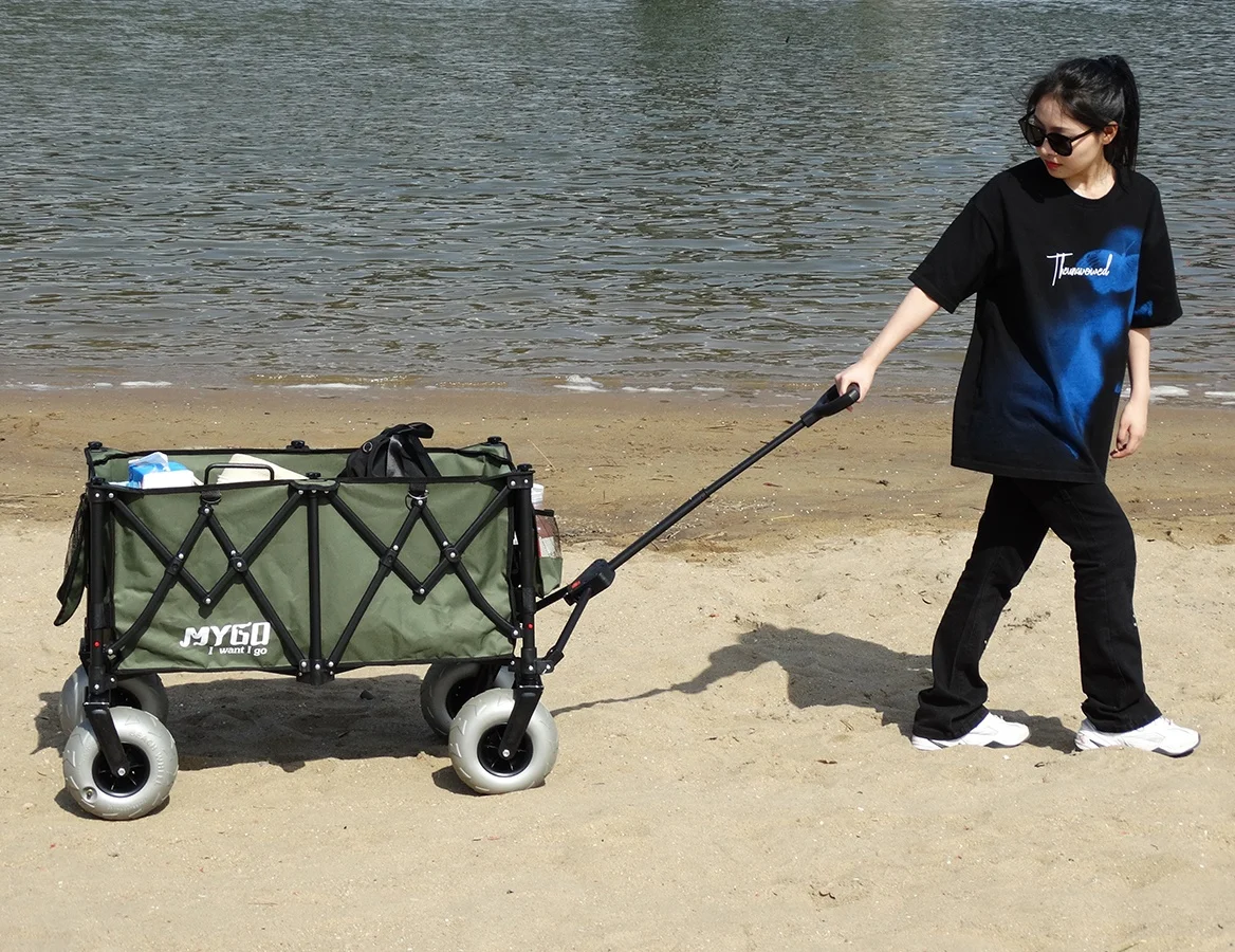 High Quality Foldable Balloon Wheels Folding Beach Wagon Cart with Beach Tires