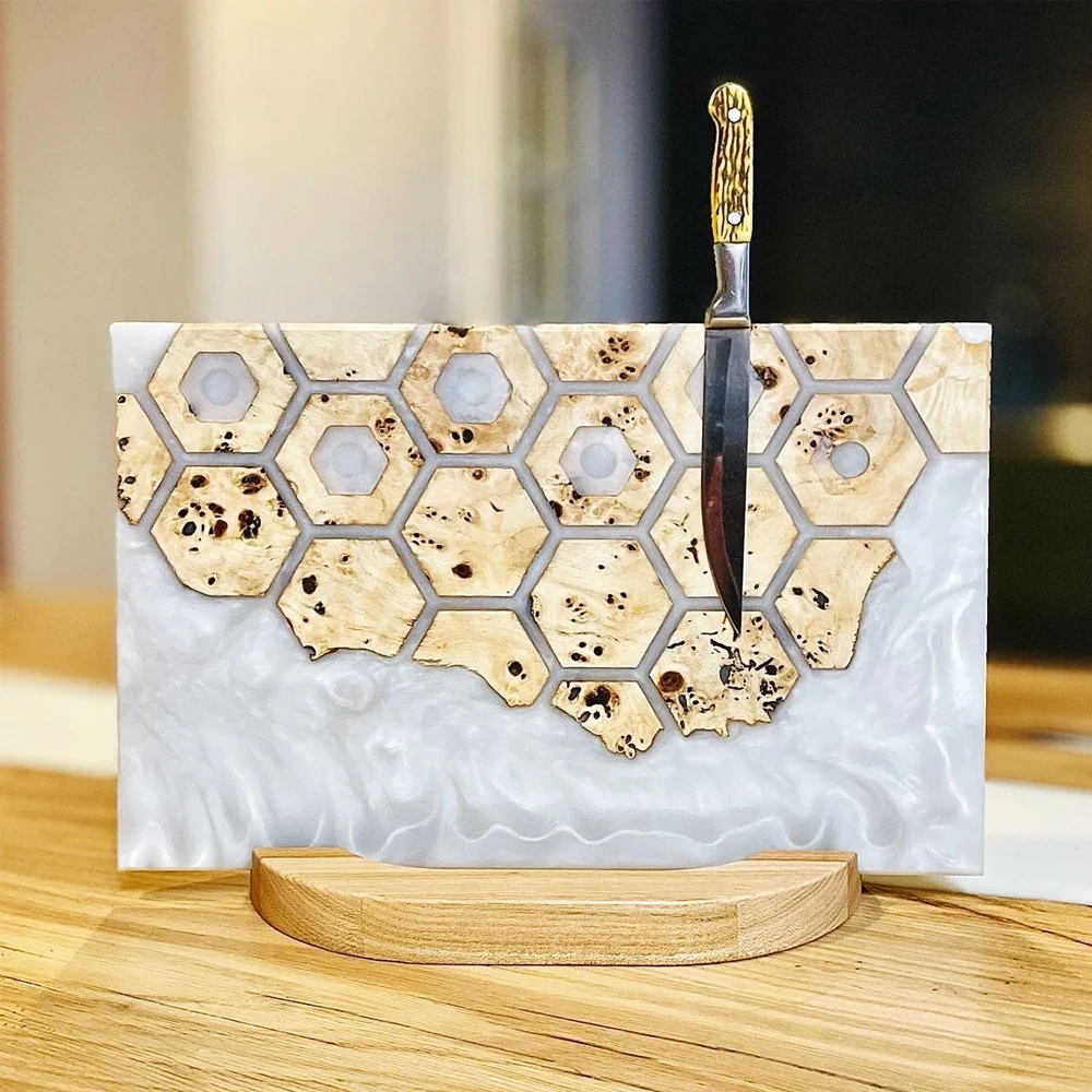 Premium wooden home kitchen strong magnetic knife block knife holder epoxy decorative with cutting board in set