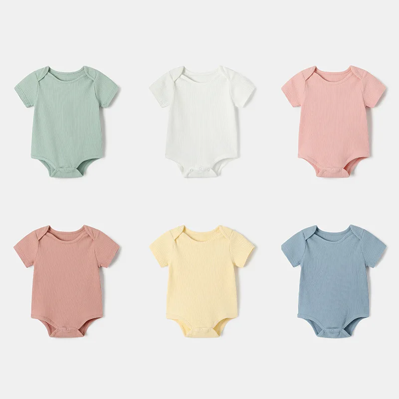 Baby Brand Names Images Newborn Ribbed Fabric Playsuit Romper Baby Short Sleeve Infant Green Babygrow Snaps Romper
