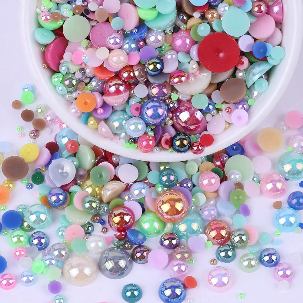 Yantuo Bead Pearls Colors Matte Flat Back Pearl Loose Wholesale Half Round AB Coating 14mm/500pcs Eco-friendly Plastic 2 Bags
