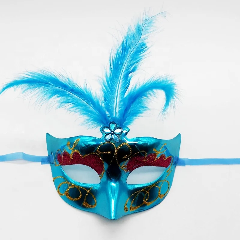Half Face Woman Party Mask Electroplating painting colorful mardi gras masks with feather