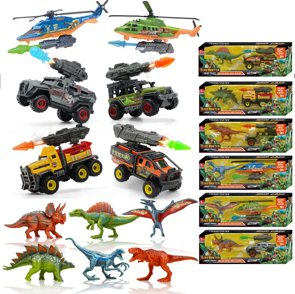 Sunq Factory Wholesale Diecast Truck with Mini Dinosaur Alloy Car Toy Helicopter Dino Capture Theme Ideal toys for kid