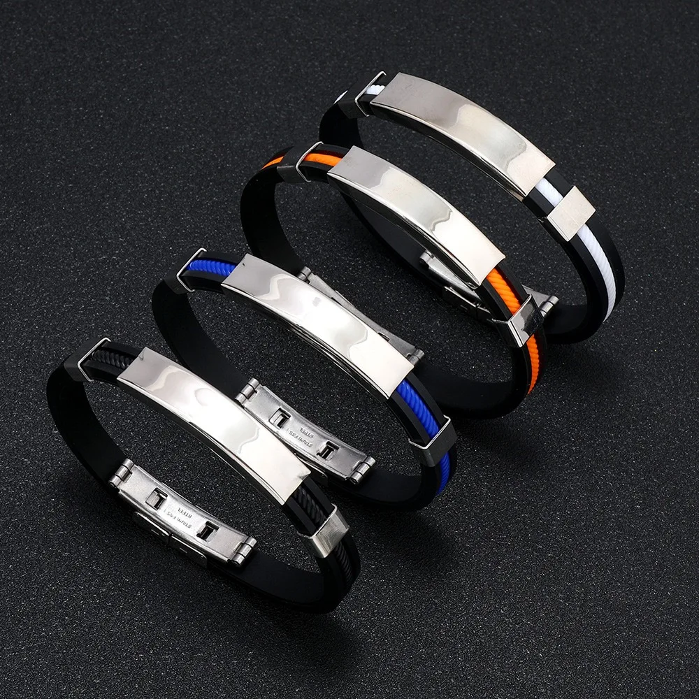 Stainless Steel Magnetic Clasps Armband Bangle Silicone Rubber Band Wristband