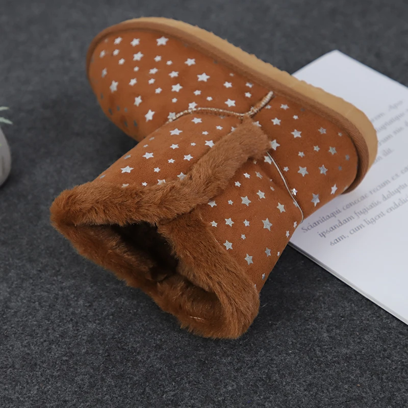 Wholesale Glitter Girls Little Kids Shiny Ankle Winter Fur Snow Boots Winter For Children With Bling Stars