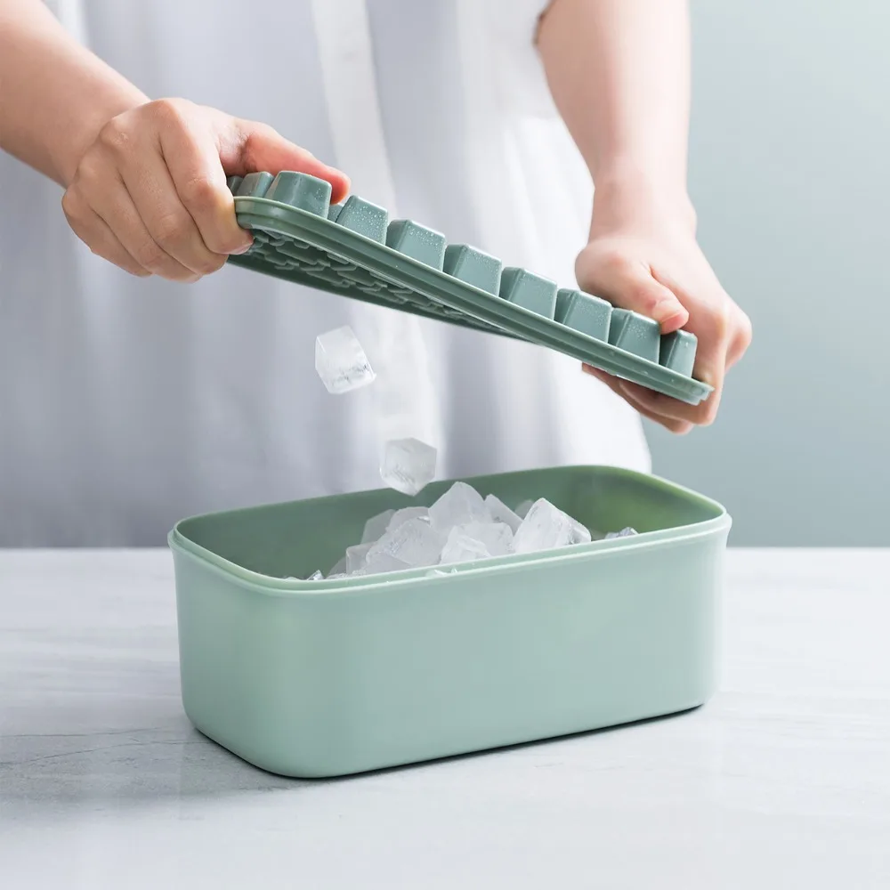 Two Layer Ice Cube Tray Mold With Lid Plastic Ice Tray With Ice Shovel (1600258830539)