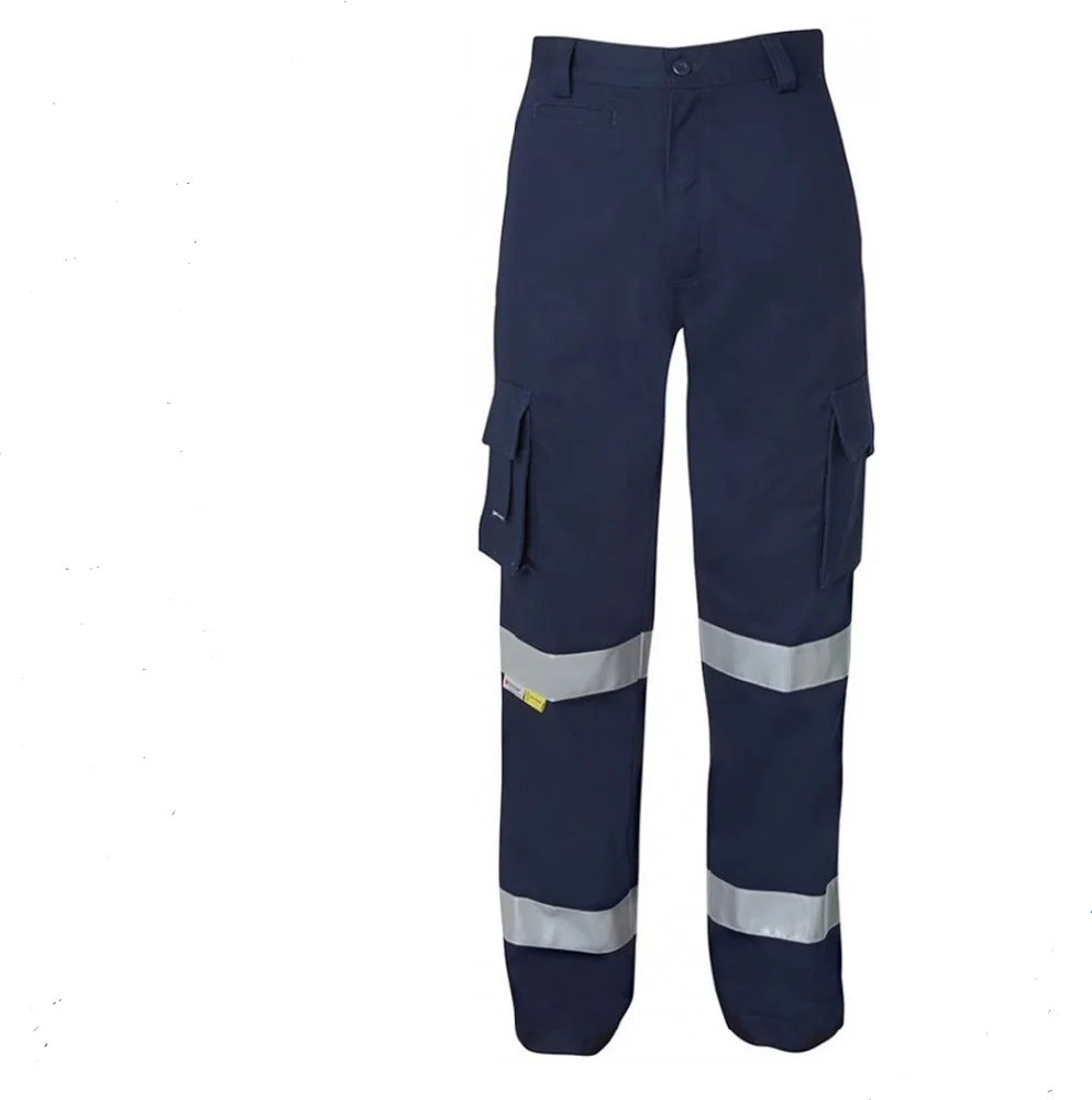 Cotton drill uniform outdoor workwear trousers reflective tape hi vis work pants