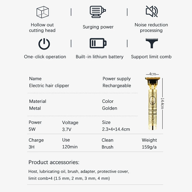 Retro Zero Gapped Salon Rechargeable Cordless Electric Trimmers Set Hair Clippers