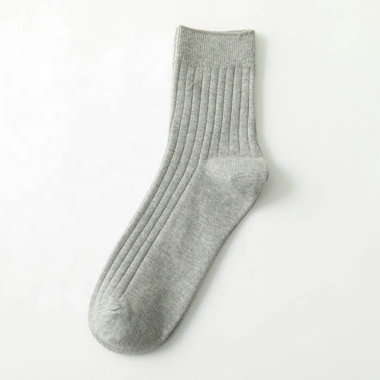 Wholesale Fashionable Plain Black White Brown Ribbed Dress Socks Men 100 Organic Cotton Crew Socks