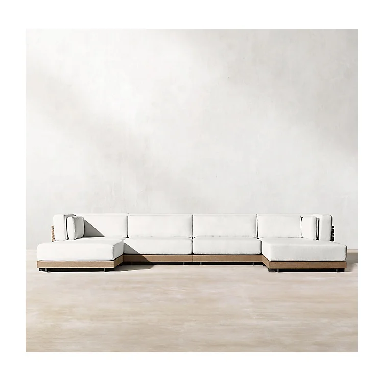 
Modern Rattan Wood l Shaped Grey Couch Living Room Garden Set Furniture Sofa Bed Outdoor Sofa 