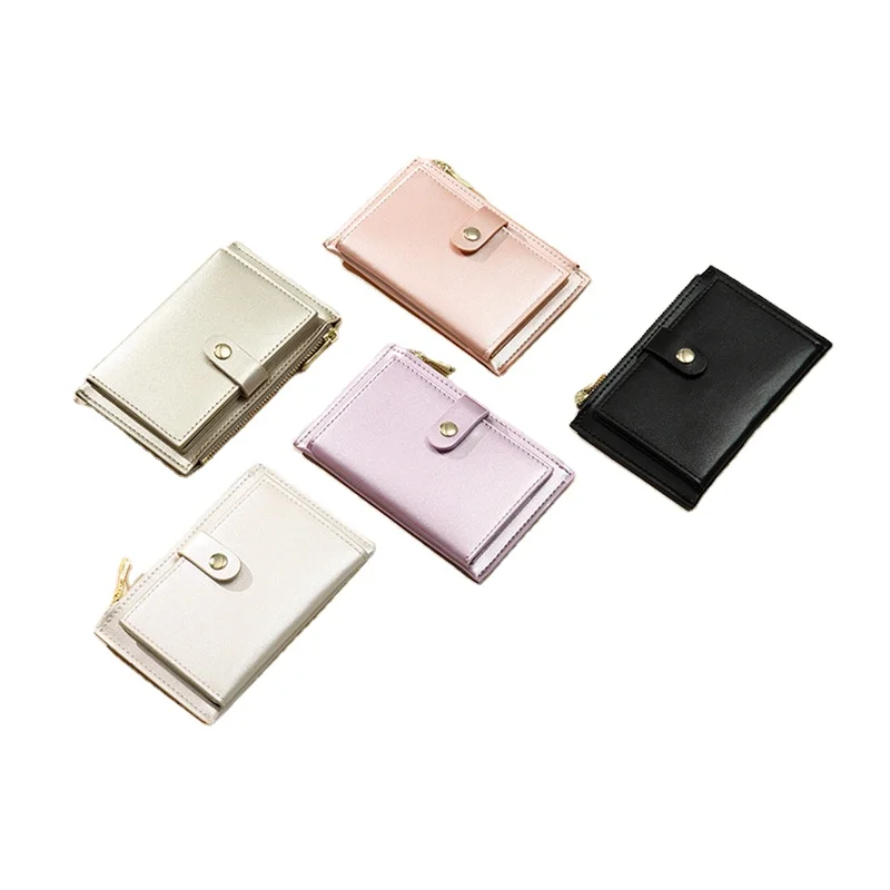 New solid color short style wallet fashionable simple multi card positions small foldable zipper button change clip for women