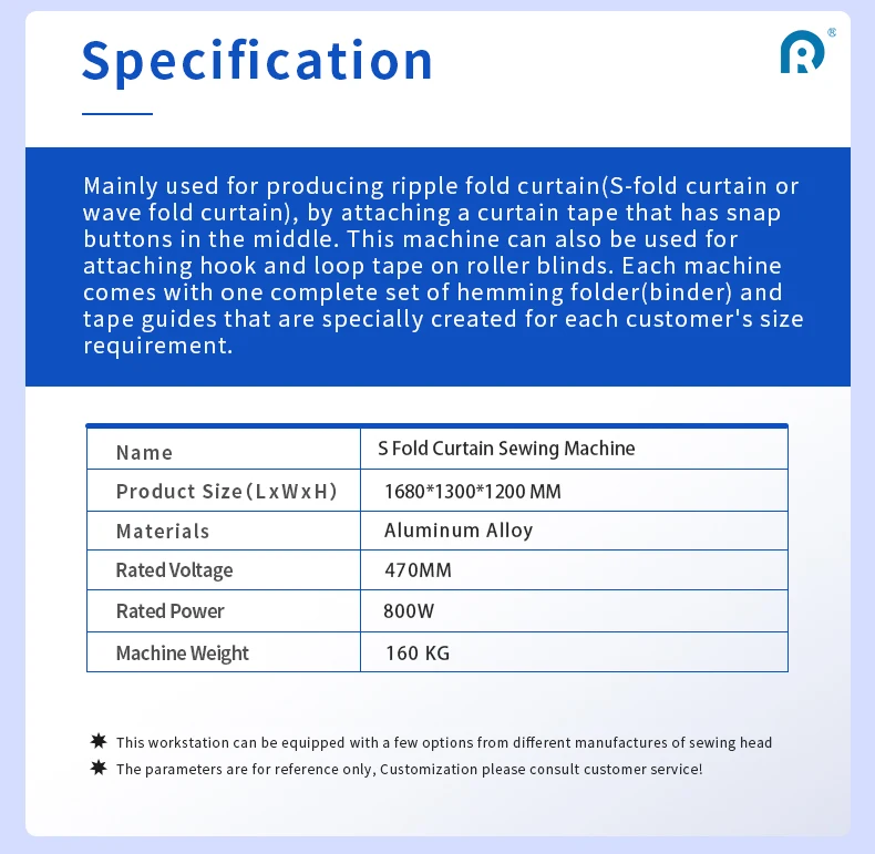 High efficiency labor-saving double needle sewing machine head S FOLD curtain sewing machine
