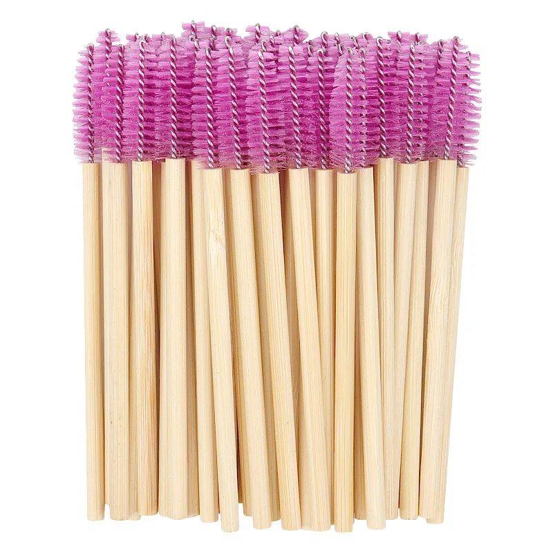 50Pcs/bag Disposable Mascara Wands Wood Handle Disposable Mascara Wands Nylon Fiber Eyelash Brush Eyebrow Bamboo Stick
