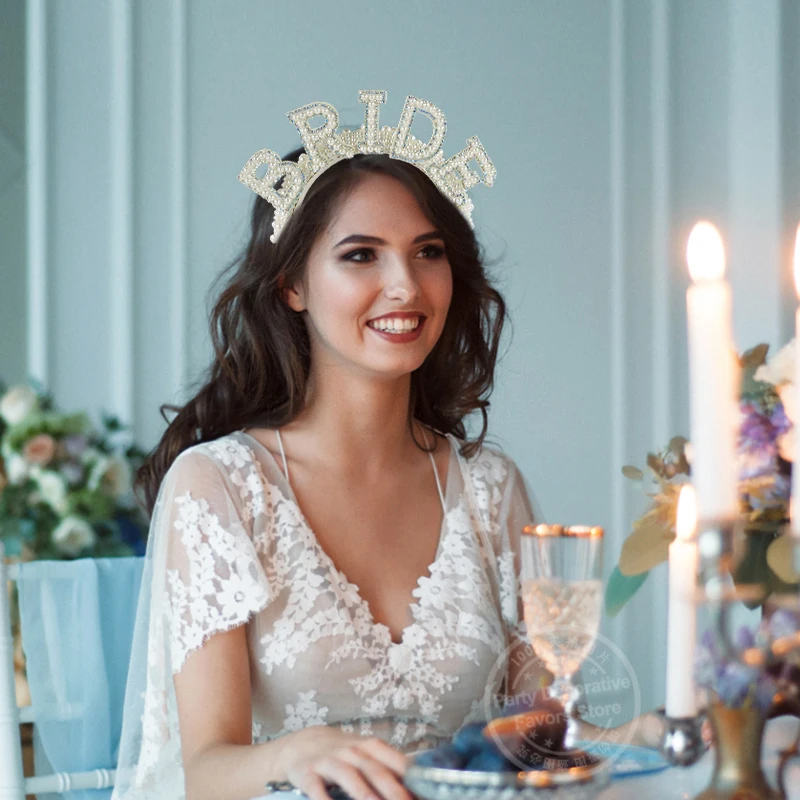 Bride Pearl Headband Crown Wedding Bridal Shower Decoration Bachelorette Hen Party Supplies Bride to be High Quality Hairbands