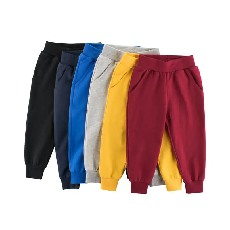 Custom Casual Soft Cotton Elastic Waist Solid Color Harem Children Baby Boy Track Jogger Sweat Long Pants Trousers For Kids