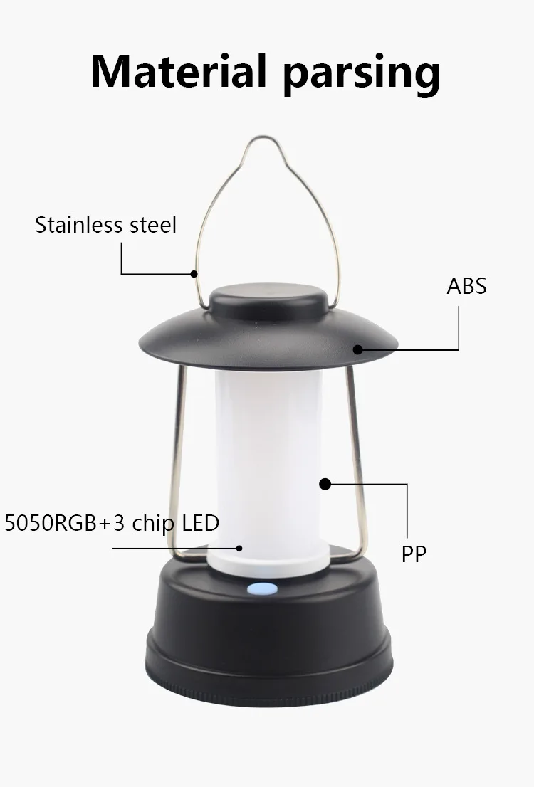 2024 New Factory Cheap Super Bright Hanging Portable Mini Colorful  Led Camping Lantern Powered By AAA Battery