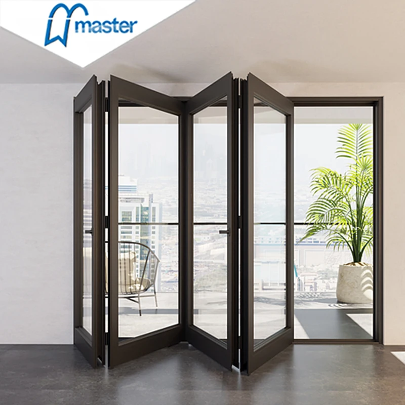 2023 Manufacturer New Design Aluminum Flashing Accordion Double Tempered Glass Folding Doors For Exterior