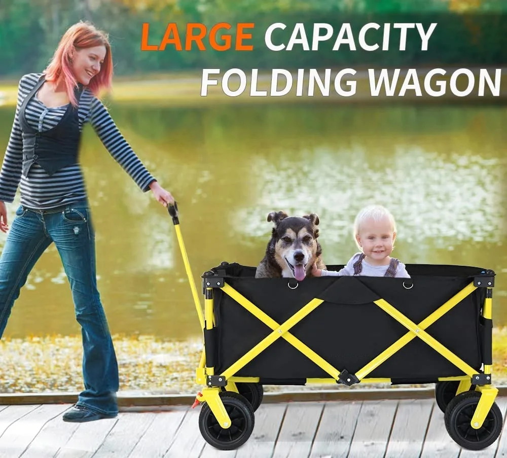 Collapsible Folding Wagon, Heavy Duty Utility Beach Wagon Cart with Big Wheels,  for camping and outdoor