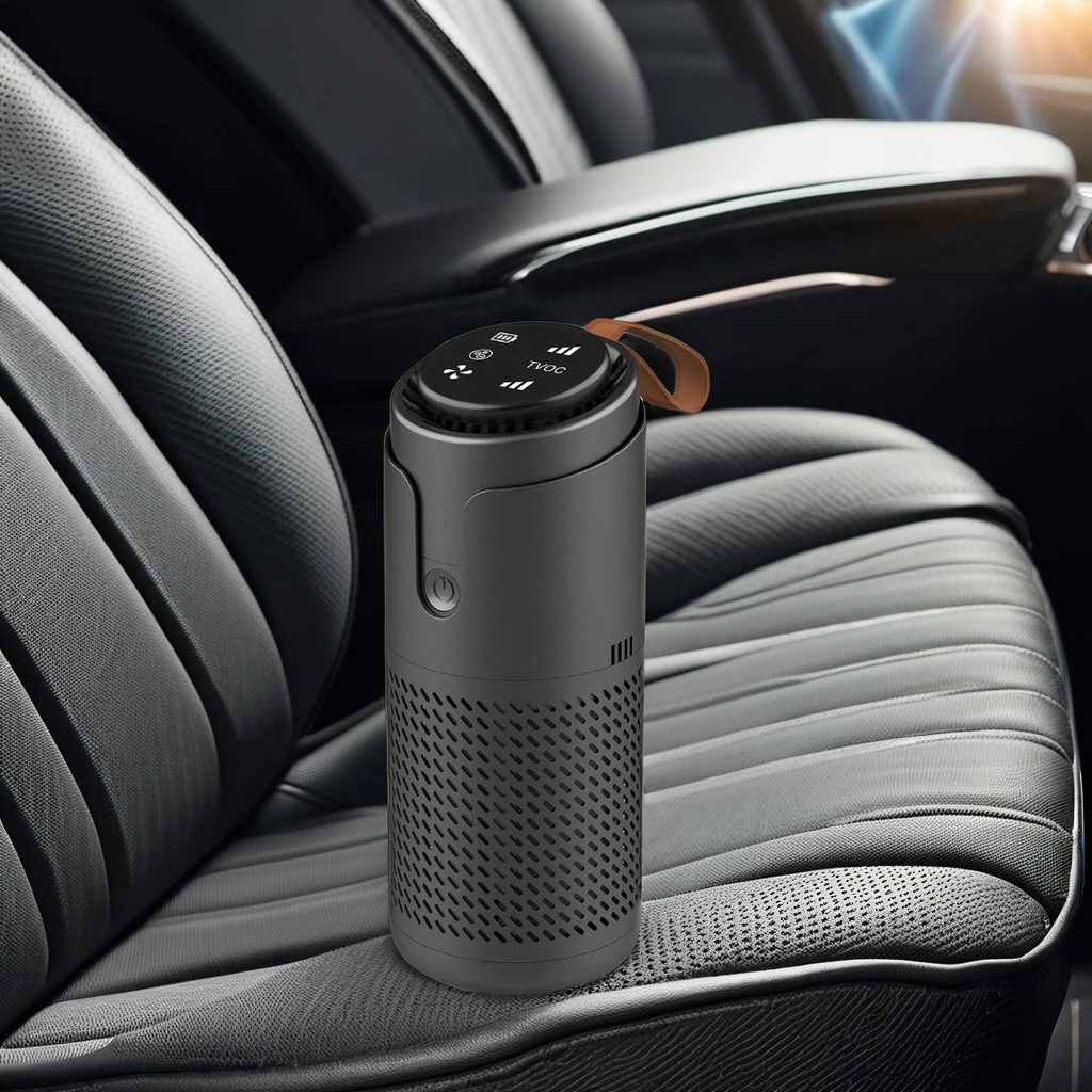 2024 Mini Portable HEPA Filter Battery Powered with Smart Ionization PET Friendly Car Air Purifier