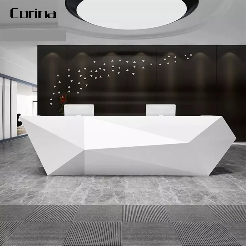 Modern curved white reception desk acrylic solid surface hospital reception counter